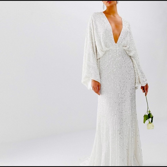 ASOS Dresses & Skirts - ASOS Ciara Sequin Kimono Sleeve Wedding Dress | Size 4
